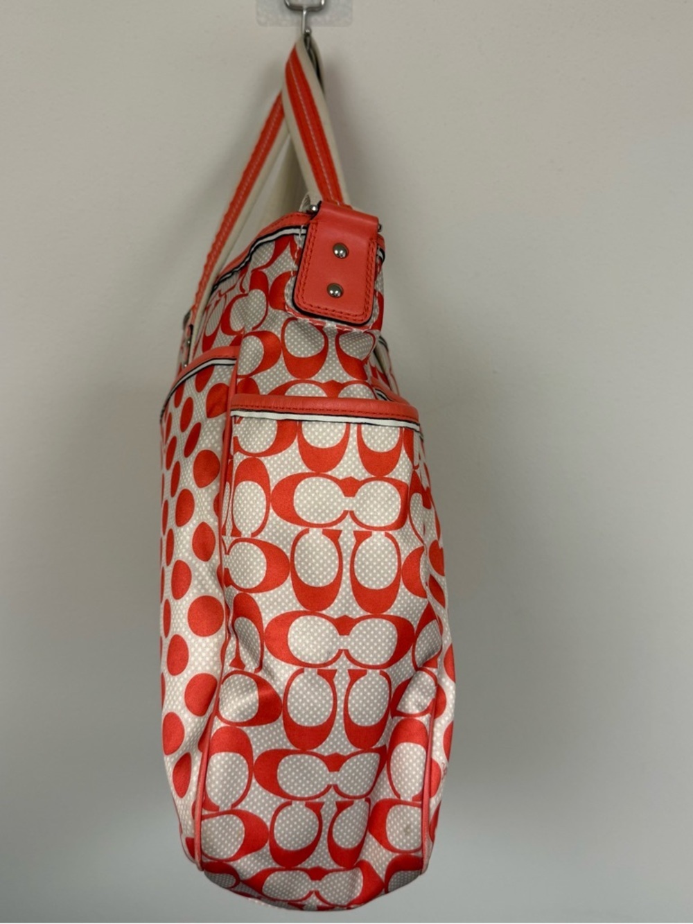 COACH Peyton Dream C Polka Dot Diaper Bag Tote, White & Orange Full Set - Rare - Picture 5 of 15